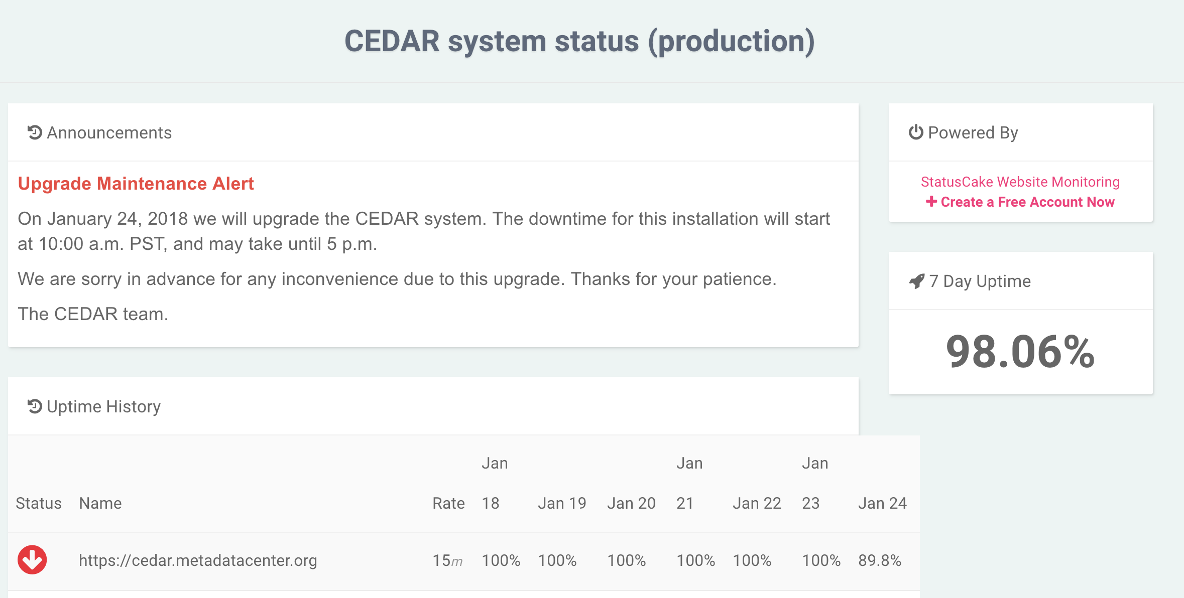 CEDAR status page