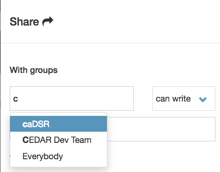 Choosing groups to share with in CEDAR
